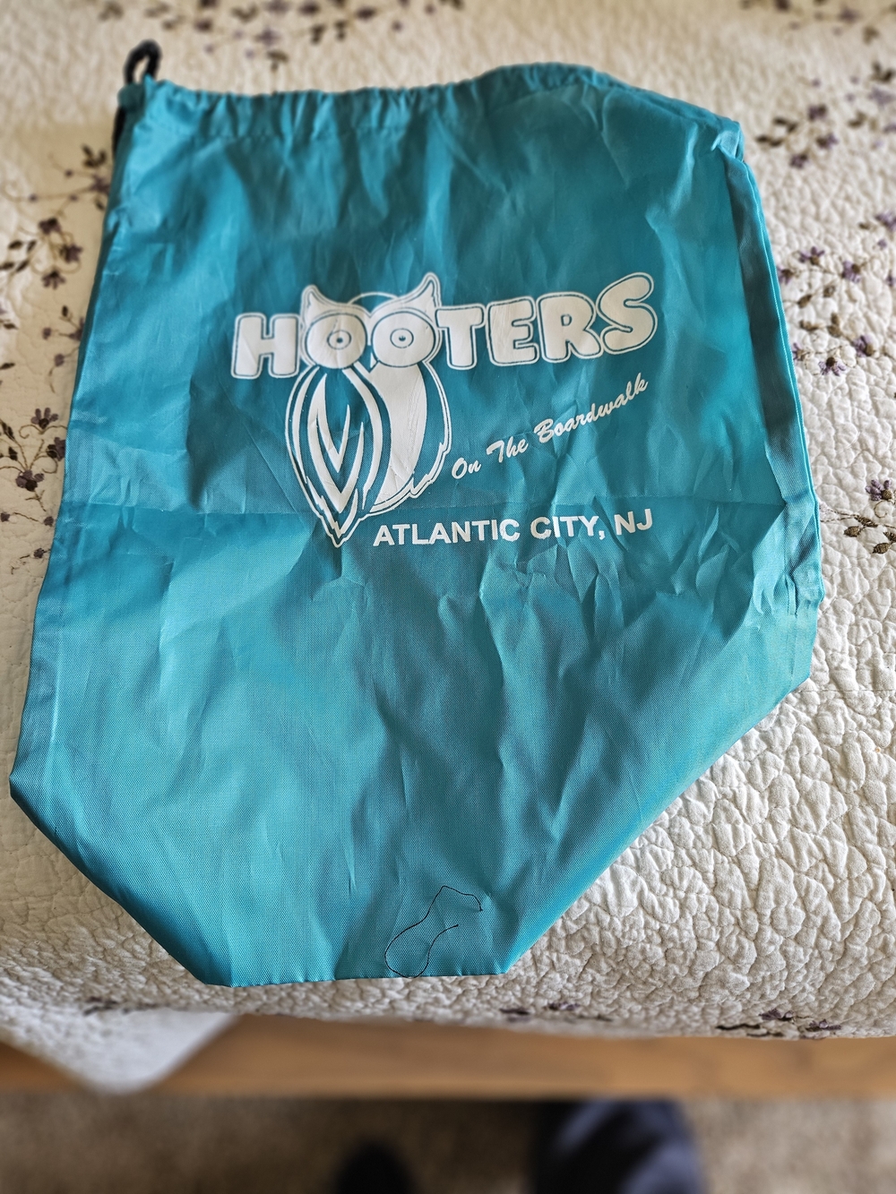 Hooters Teal Promotional Drawstring Bag with White Logo